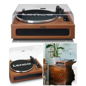 Platine Disque Vinyle - Bluetooth 5.0 - 4 haut-parleurs int&eacute;gr&eacute;s - Vintage Bois - Neuf