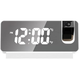 R&eacute;veil &agrave; projection, radio-r&eacute;veil avec projection 180 &deg;, r&eacute;veil LED, horloge num&eacute;rique, snooze, double gong, temp&eacute;rature de charge, port USB, fonction de projection pour la maison, le bureau - Neuf