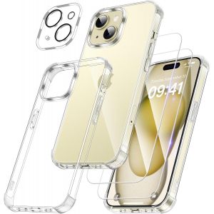 4 En 1 Coque Pour Iphone 15 Plus Avec 2 Verre Tremp&eacute; Et 1 Cam&eacute;ra Protecteur, [Coussin D'Air Int&eacute;gr&eacute;] Antichoc Antirayures Bumper Protection Housse Pour Iphone 15 Plus 6.7"", Transparent - Neuf