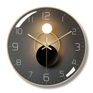 Horloge murale moderne silencieuse (dorée), diamètre 30 cm, horloge murale ronde à quartz numérique, pour salon, bureau, chambre, cuisine - Neuf