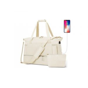 Sac de voyage 3X avec compartiment à chaussures et trousse de toilette - Beige - Neuf