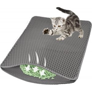 Cmws-Tapis De Litière Pour Chat 60 X 45 Cm, Tapis De Litière Pour Chat Imperméable Et Antidérapant, Tapis Sortie De Litiere Chat, Conception En Nid D'abeille Double Couche, Facile À Nettoyer (Gris) - Neuf