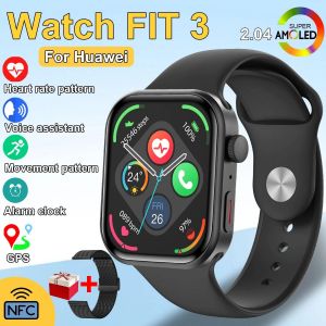 2025 Nouvelle Montre Fit 3 Pro Montre Intelligente Homme Femmes 2.04 Pouces Hd Amoled Gps Trajectoire Nfc Bt Appel Surveillance De La Santé Smartwatch Cadeau.Black Mesh Belt.Nfc - Neuf