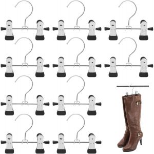 MEVRONISSHOP-10 Cintre M&eacute;tal Antid&eacute;rapant Cintres pour Bottes avec Linge Portable Rotatifs Clips Cintres Porte-Pantalons R&eacute;glables Crochet Acier Inoxydable pour Soutiens-Gorges Jupes Jeans Cravates - Neuf