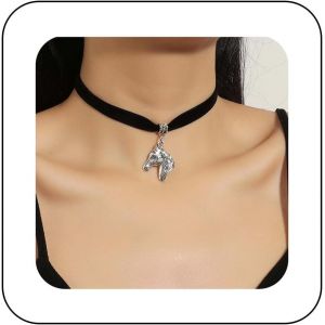 Collier Ras Du Cou Punk En Velours Noir Collier Pendentif T&ecirc;te De Cheval Vintage En Argent Collier Ras Du Cou En Cha&icirc;ne En Daim Noir Collier Ras Du Cou Gothique Bijoux De Charme Pour Femmes - Neuf