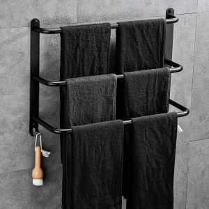 SUBZONAL-Porte-Serviettes en Acier Inoxydable &agrave; 3 Niveaux sans per&ccedil;age pour Porte-Serviettes pour Salle de Bain Cuisine et Toilettes Noir - Neuf