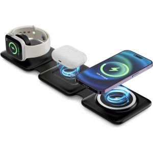 THEF-Chargeur sans Fil 3 en 1 Mag-Safe Station de Charge avec Adaptateur CA 18 W Compatible avec iPhone 15/14/13/12 Pro Max Plus, Station de Charge de Voyage Flottante pour Apple Watch et Air Pods - Neuf