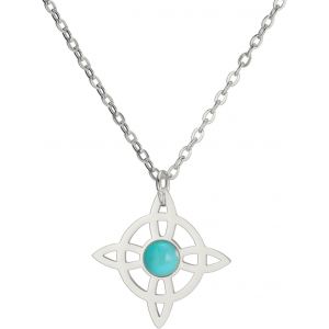 Kal-Sorcière Noeud Collier Classique Vesica Piscis Symbole Magique Pendentif En Acier Inoxydable Croix Charme Pierre Verte Bijoux - Neuf