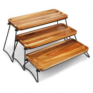 PréSentoir En Bois à 3 Niveaux, PréSentoir En Bois, Plateau De Service à 3 Niveaux, Plateau De Service Rectangulaire, Couleur Grain De Bois - Neuf