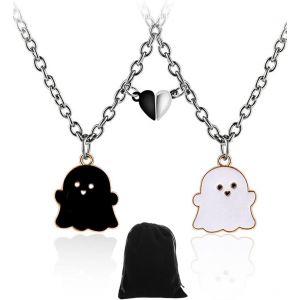 Collier D'amitié Pour Filles Best Friend, Collier Bff Chaine Argent Femme, Fantôme Collier Coeur Pendentif Pour Soeur Friend Cadeau Jeune Fille Anniversaire Amoureux Couple(2 Pièces) - Neuf
