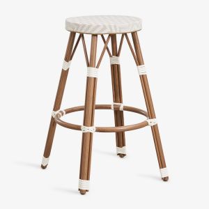 Tabouret De Jardin Haut En Aluminium Et Rotin Synth&eacute;tique Brielle Bistro Beige Nude - Blanc Gardenia &iquest;75 Cm - Neuf