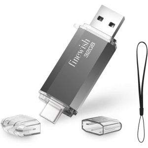 CL&eacute; USB 32 Go, 2 en 1 USB C Pendrive 32gb Portable Clef USB 32go Type C Memory Stick 32 GB pour Huawei Xiaomi Oneplus OTG Android Appareils T&eacute;L&eacute;vision (Gris) - Neuf