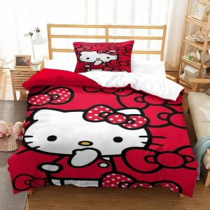 Hello Kitty Housse De Couette D Pink Imprim&iquest;&iquest; Dessin De Lit Microfibre,Parure De Lit Housses De Couettes Avec Taies D'oreiller Pour Garcon Enfant Fille - Neuf
