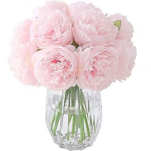 Pivoines artificielles, 10 têtes de pivoines en soie pour décoration de rebord de fenêtre, de mariage, de maison, de bureau, d'hôtel, centre de table - 2 bouquets (rose clair) - Neuf