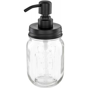 KAL-Mason Jar Distributeur De Savon Vintage En Verre Transparente - Rétro Mason Jar 473 Ml Avec Pompe En Acier Inoxydable Inox (Noir) - Neuf
