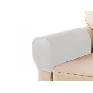 Lot de 2 housses d'accoudoirs de canap&eacute; amovibles en cuir synth&eacute;tique blanc - Neuf