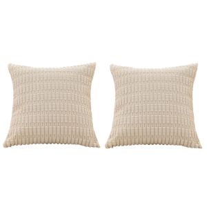 Lot De 2 Housses De Coussin D&eacute;coratives En Velours C&ocirc;tel&eacute; Beige Pour Canap&eacute;, 45 X 45 Cm - Neuf