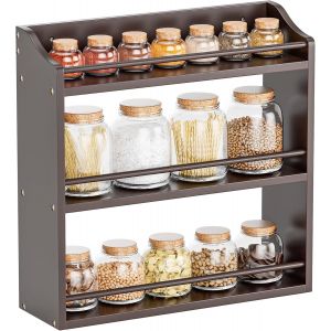 CAUC-&Eacute;tag&egrave;re &agrave; &eacute;pices en bois de bambou &agrave; 3 niveaux, bouteilles d'assaisonnement, bocaux, &eacute;tag&egrave;re de rangement pour &eacute;pices, comptoir de cuisine ou montage mural (marron) - Neuf