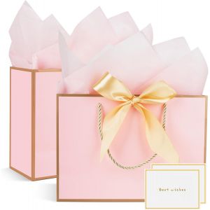 Lot De 2 Sacs Cadeaux En Papier Avec 2 Mouchoirs Et 2 Cartes,Sacs Cadeaux Avec Poign&eacute;es Pour Femmes,Filles,Demoiselles D'honneur,Anniversaires,Saint-Valentin Et F&ecirc;tes De Mariage.[F7] - Neuf