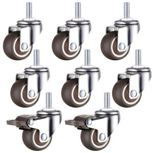 Lot De 8 Petites Roulettes Pivotantes De 25 Mm Pour Meubles,Roulettes En Caoutchouc,Pivotantes &Agrave; 360&deg;,Silencieuses,Antid&eacute;rapantes,Pour Meubles,Supports De Fleurs (2 Avec Freins Et 6 Sans Frein) - Neuf