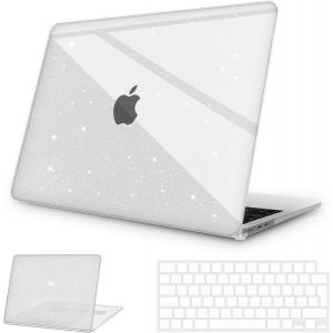 KALANKA-Coque Compatible avec MacBook Air 13,6"" 2025 2024 2022 A3240 A3113 A2681 M4 M3 M2, Etui Housse Coque de Protection Rigide en Plastique Cristal+Clavier en TPU Version EU, Paillette Transparent - Neuf