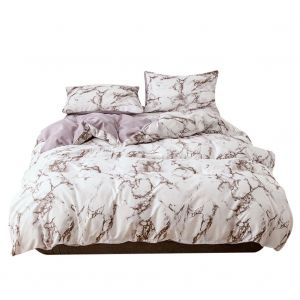 Hjlian Parure De Lit 3 Pieces En Polyester Marbre Avec Housse De Couette Et Taie D'oreiller, Taille King Size (Marron) - Neuf