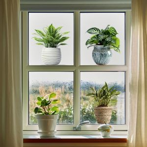 SJZG-Stickers Fen&ecirc;tre Plantes En Pot Printemps Plante Verte Tropicale Autocollants Fen&ecirc;tre Vertes Stickers R&eacute;utilisables De Porte Vitre Fen&ecirc;tre En Verre Antistatique Double Face - Neuf