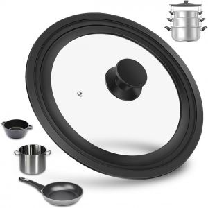 Jexnovashop-Couvercle Universel En Verre Avec Bord En Silicone Gradu&eacute; Pour Casseroles, Verre Tremp&eacute;, R&eacute;sistant &Agrave; La Chaleur, Couvercle De Rechange Universel (16-18-20) - Neuf