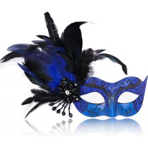 Masque De Bal Masqu&eacute; Pour Femme Avec Plumes-Masque V&eacute;nitien &Agrave; Plumes Pour Bal Masqu&eacute;,Mardi Gras.[J415] - Neuf