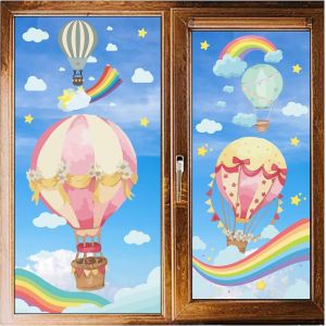 Kal-Styles Ballon &Agrave; Air Chaud Fen&ecirc;tre Autocollants Arcs-En-Ciel Nuages Mur S'accroche Autocollant Pvc &Eacute;tanche Auto-Adh&eacute;sif Pour Verre Vitrine Maison P&eacute;pini&egrave;re D&eacute;coration Articles De F&ecirc;te - Neuf