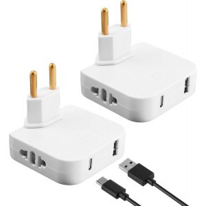 JEXNOVASHOP-2 PCS Prise Plate Derriere Meuble, avec 2 Prises de 220 V, 1 Port USB et 1 Port Type-C, Blanc, T&ecirc;te Pivotante &agrave; 180&deg;, Id&eacute;al pour Espaces Restreints, Compatible avec Les connecteurs europ&eacute; - Neuf