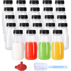 Checarzhn--No1-Lot De 24 Petites Bouteilles De Lait En Plastique Pp Avec Couvercles - Résistantes À La Chaleur - Réutilisables - Pour Jus, Smoothie, Boissons Faites Maison - 150 Ml - Neuf