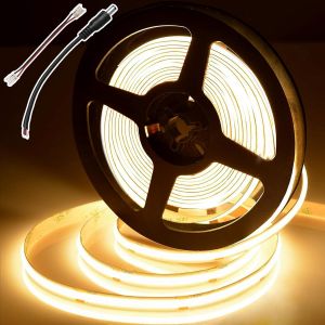 Ruban Led Cob 5m,480 Leds/M,2700k Bande Led Uniforme Avec Connecteur,Largeur 8mm,Cri 90+,Ruban Led Blanc Chaud Pour Chambre À Coucher,Cuisine,Miroir,Armoire (Sans Alimentation) - Neuf