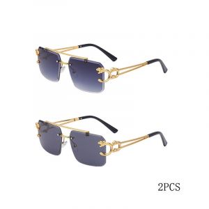 Mode Métal Léopard Sans Monture Lunettes De Soleil Double Ponts Gradient Ocean Film Nuances Uv400 - Gris Noir - Neuf