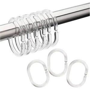 12PCS Transparent Bagues de douche anneaux en forme de C en plastique résistant pour rideaux de douche ¿ bon marché et durable - Neuf