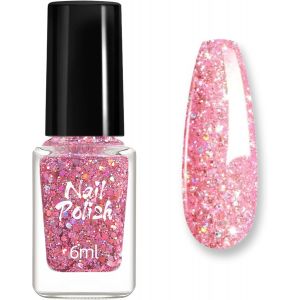 Vernis À Ongles À Paillettes Roses-Vernis À Ongles À Paillettes Pour Ongles Irisés-Vernis À Ongles Longue Durée À Séchage Rapide Avec Ingrédients Naturels-6 Ml-Rose - Neuf