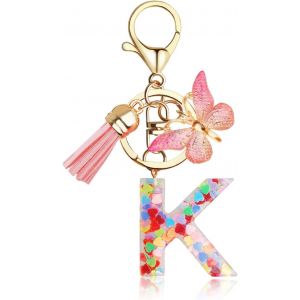 KAL-Porte-Clés Fille - Porte-Clés Personnalisé Avec Lettre Rose - Porte-Clés Pour Femme Adolescente Fille Écolier - Neuf
