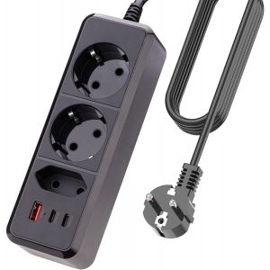 6 En 1 Usb Crallonge Multiprise, Multiprise Parafoudre Usb C, Petite Multiprise Pour Montage Mural Pour Bureau À Domicile College Dorm Essentials, Câble D'Alimentation De 1,5M[DYB982568] - Neuf