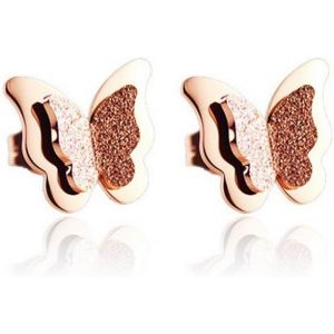 Cmjaagur-Plaqué Or Rose Givré Boucles D'oreilles En Forme De Papillon En Acier De Titane (F944)[M1045] - Neuf