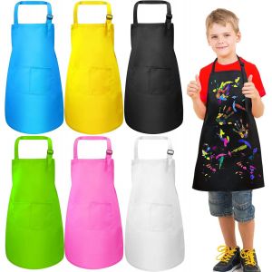 MEVRONISSHOP-Tabliers pour Enfants, Gar&ccedil;on Fille T&eacute;glable Tabliers avec 2 Poches, Enfants Tablier de Chef D'&eacute;cole pour Cuisine, Peinture, P&acirc;tisserie, Jardinage, Artisanat - Neuf