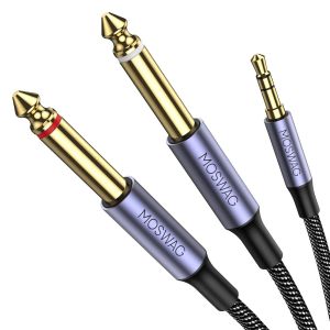 Audio Cable 3.5mm to Double 6.35mm 2M,6.35 to 3.5 Male Y Splitter TRS Jack,Gold Plated Nylon Braided 3.5mm to 2x 6.35mm Splitter Cable for Amplifier,Home Theater.[Y68] - Neuf