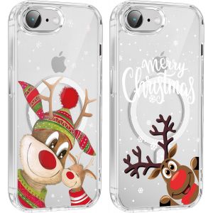 TRAHOO-2 Pi&egrave;ces No&euml;l Coque Magn&eacute;tique pour iPhone 8/7/SE 2022/SE 2020 4.7'', Etui en Motif Dessin Cadeau de No&euml;l Compatible avec MagSafe, Antichoc Housse Christmas Silicone TPU Bumper Cover, Cerf - Neuf