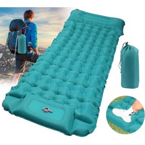 Letnerny-Matelas De Camping Autogonflant Avec Pompe &Agrave; Pied & Oreiller, Matelas Randonn&eacute;e Ultral&eacute;ger, Matelas Gonflable Camping R&eacute;sistant &Agrave; L'eau, Matelas Camping 1 Place Pour Trekking, 200x70x10 Cm - Neuf