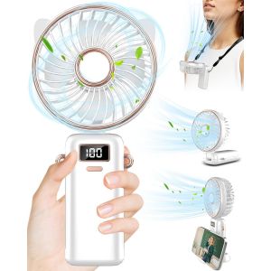 Mini Ventilateur Portatif, 4500mAh Calme Rechargeable par USB 5 Vitesses de Poche Petit Bureau, d'un Ventilateur avec la Longue Attente de la Base, de 6 &agrave; 12 Heures de Vie de la Batterie, d'un Ventilateur &Eacute;lectrique pour l'Ext&eacute;rieur de Voyage - Blanc - Ne