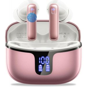 JGD-Ecouteurs Bluetooth sans Fil, &Eacute;couteurs Bluetooth 5.3 Oreillette Sport Casque HiFi Son avec 4 ENC Mic, 40H Dur&eacute;e de Lecture &Eacute;cran LED, IP7 &Eacute;tanche, Contr&ocirc;le Tactile, Compatible Android and iOS, R - Neuf