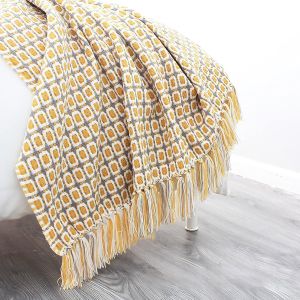 Couverture De Tricot Avec Des Pompons, Couvre-Lit, Motif Pied-De-Poule, Au Style Bohemien, Au Chaud, A La Mode, Doux, De La Decoration, Canape, 130 X 240 Cm - Neuf
