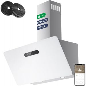 CHECARZHN--NO1-Cbcw9736K Hotte Aspirante Inclinée 90 Cm 650M³/H - Classe A+++ - Filtre À Charbon Inclus - Commande Tactile- 3 Vitesses Et Fonction Boost - Led Dimmable - Neuf