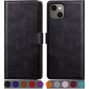 PPS-Étui pour iPhone 13 5G 6,1"" avec [Porte-Cartes de crédit] [Blocage RFID], étui de Protection à Rabat en Cuir synthétique pour Homme et Femme pour Apple 13, Noir - Neuf