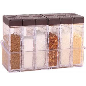 Lot De 6 Pots À Épices Transparent,Boîte D'assaisonnement En Plastique Avec Plateau,Boîte À Epices De Camping,Distributeur Pot À Épices,S,Pour La Cuisine Un Barbecue - Neuf
