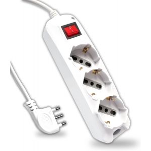 Bloc multiprise &eacute;lectrique avec Interrupteur et c&acirc;ble de 1,5 m - 3 Prises 10/16 A bipasso + Shuko - Prise 16 A - Prise &eacute;lectrique pour Maison, Bureau, Magasin - Couleur Blanche - Neuf